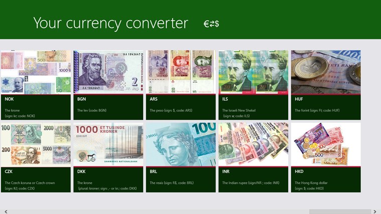 Your currency converter for Windows 8 1.0.0.1 software screenshot