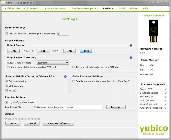 YubiKey Personalization Tool 3.1.24 software screenshot