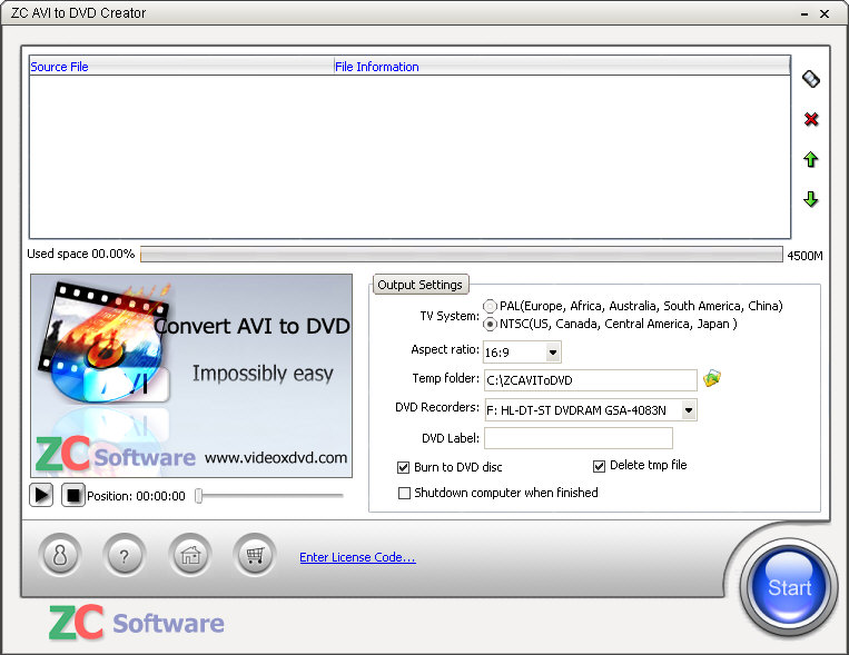 ZC AVI to DVD Creator 6.6.4 software screenshot