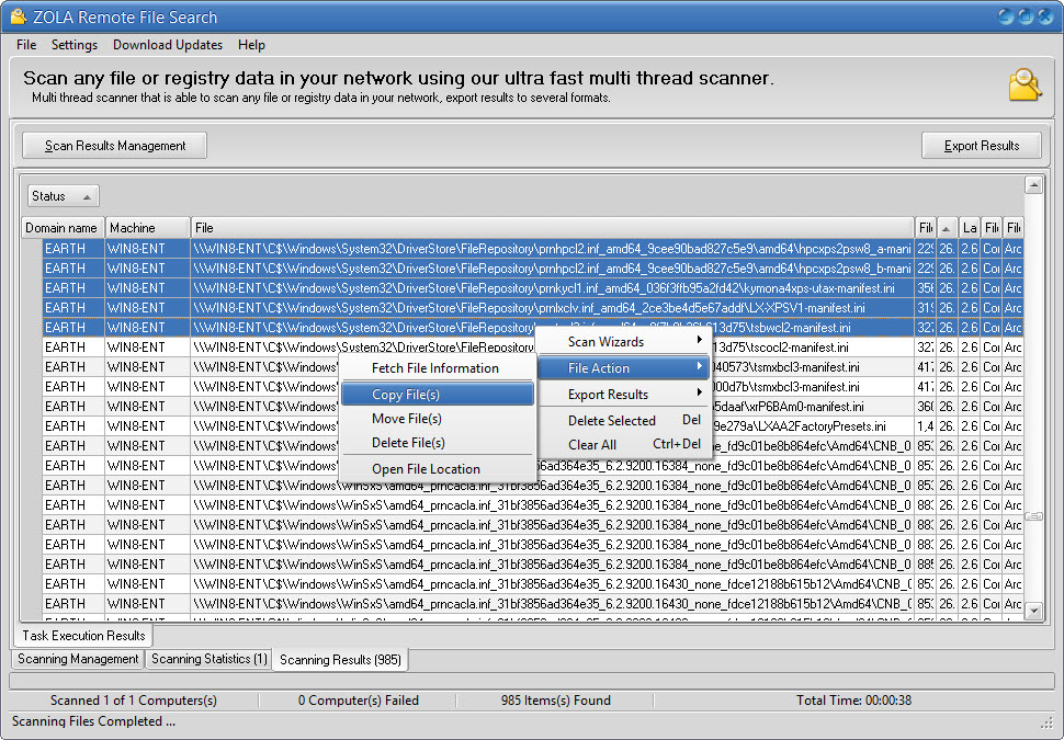 ZOLA Remote File Search 1.90.20.2390 software screenshot