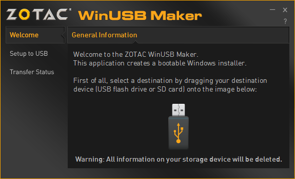 ZOTAC WinUSB Maker 1.1 software screenshot