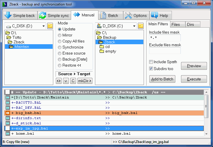 Zback 2.87.0.a software screenshot