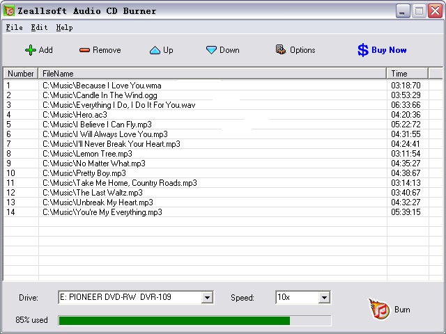 Zeallsoft Audio CD Burner 5.53 software screenshot