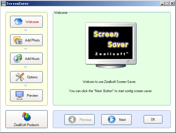 Zeallsoft Screen Saver 2.1 software screenshot