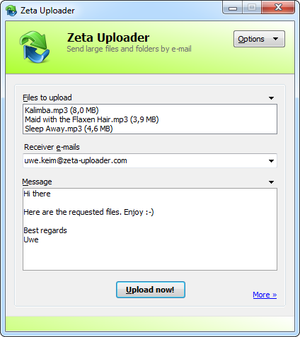 Zeta Uploader 2.1.0.72 software screenshot