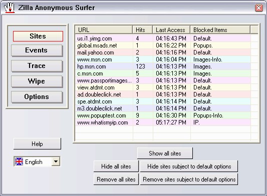 Zilla Anonymous Surfer 3.0.0.3 software screenshot