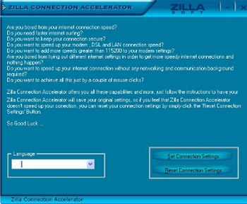 Zilla Free Connection Accelerator 4.3.0.1 software screenshot