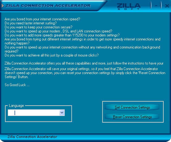 Zilla Internet Connection Accelerator 3.1.0.0 software screenshot