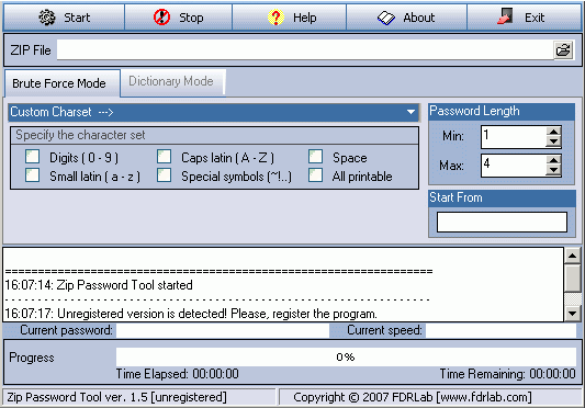 Zip Password Tool 1.5 software screenshot