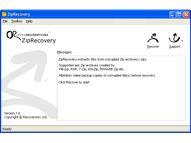 ZipRecovery 1.6.1007 software screenshot