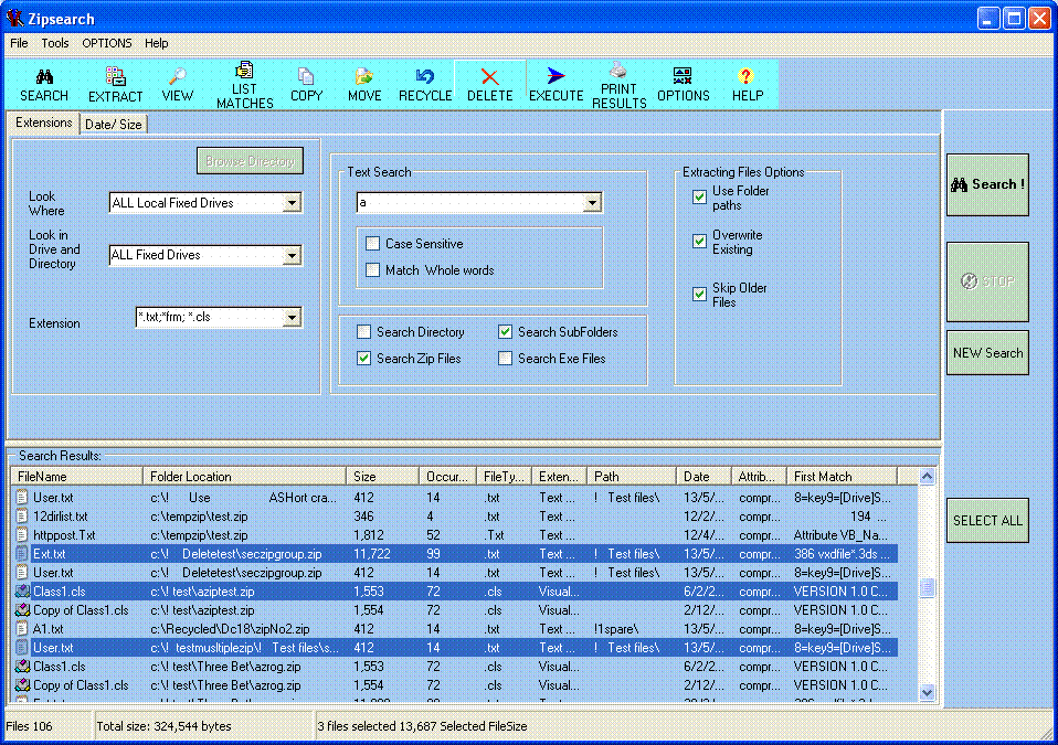 Zipsearch 1.2.5 software screenshot