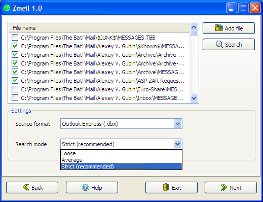 Zmeil 2.1 software screenshot