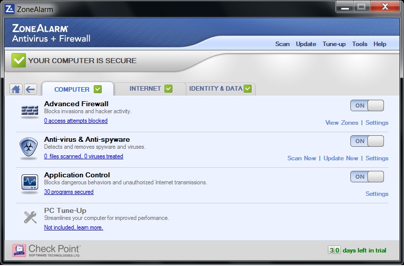 ZoneAlarm Pro Antivirus + Firewall 15.1.501.17249 software screenshot