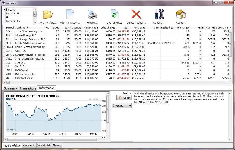 Zoom Investment Portfolio Manager 2.0.1.37 software screenshot