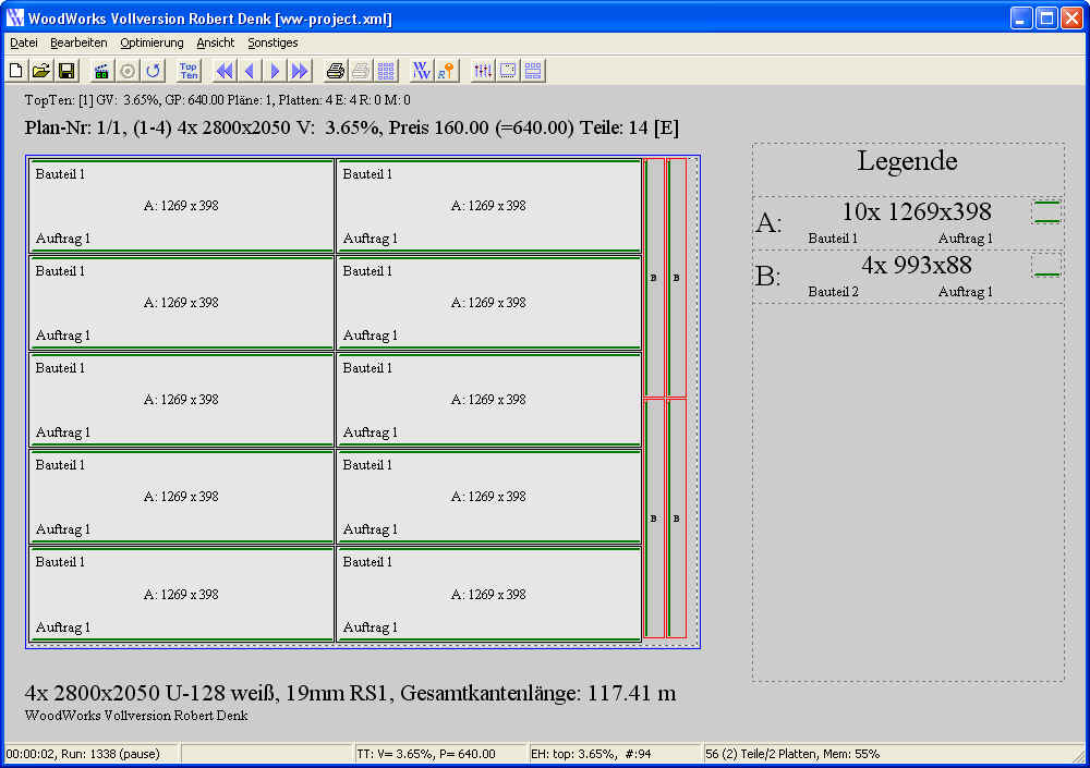 Zuschnittoptimierung WoodWorks (Windows) 1.6 software screenshot