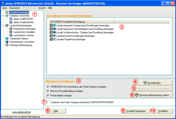 abylon SHREDDER 15.30.12.1 software screenshot