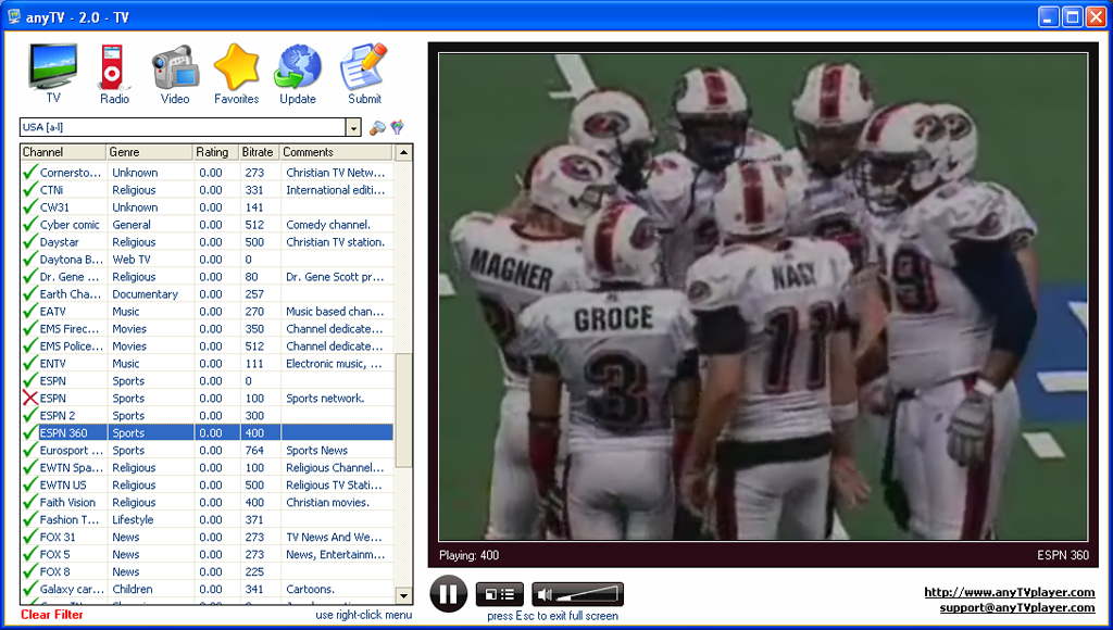 anyTV Pro 5.14 software screenshot