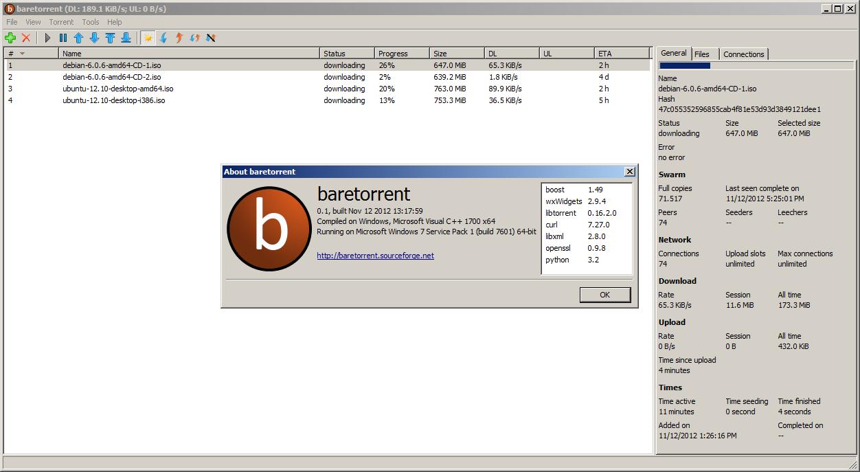 baretorrent 0.4.4 software screenshot