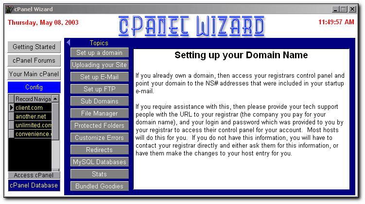 cPanel Wizard 1.0 software screenshot