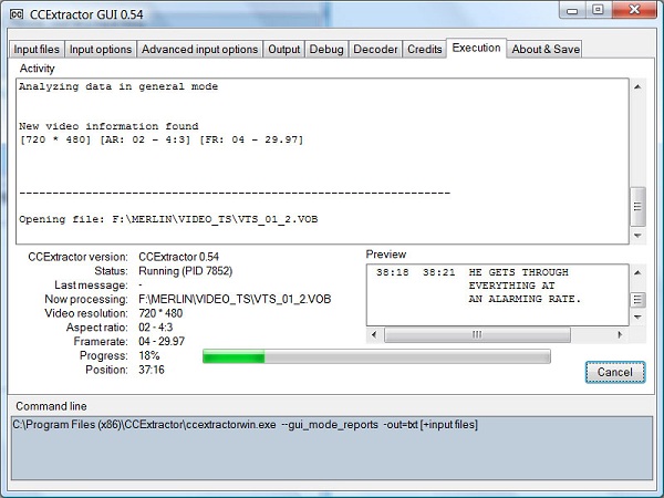 CCExtractor 0.82 software screenshot