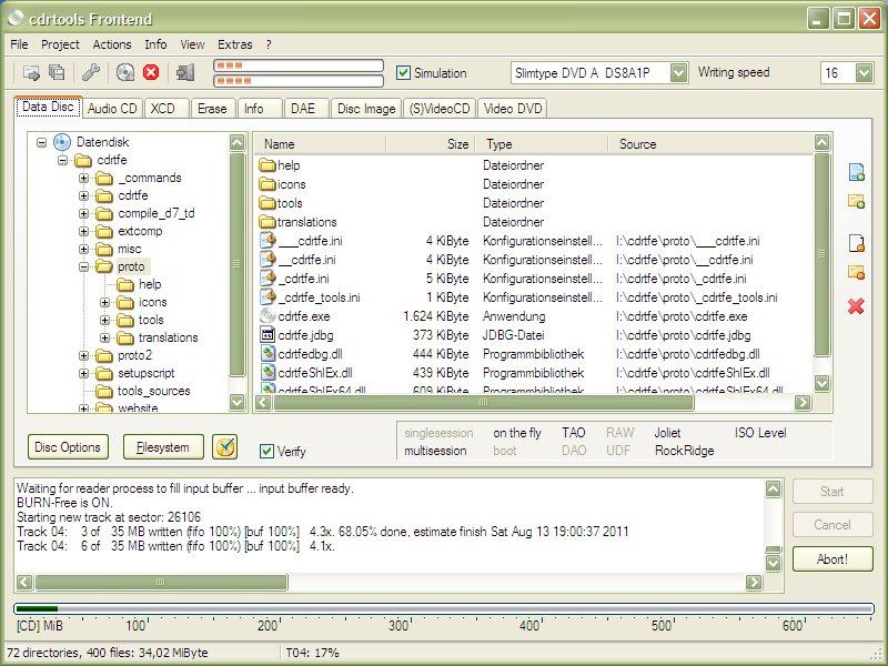 cdrtfe 1.5.7 software screenshot