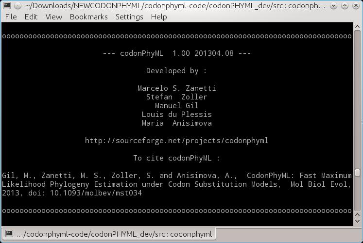 codonPhyML 1.00.201304.05 software screenshot