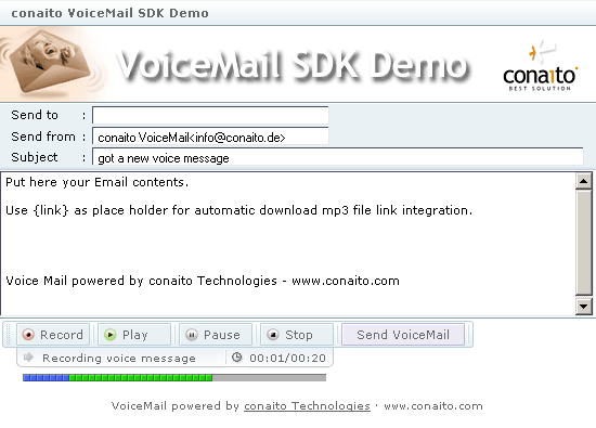conaito Mp3 Voice Recording Applet SDK 2.0 software screenshot
