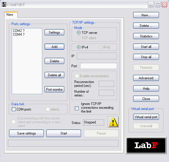 datAxe TCP IP serial data converter 2.2 software screenshot