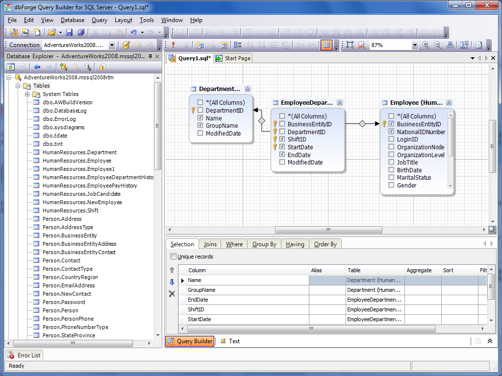 dbForge Query Builder for SQL Server 3.11.34 software screenshot