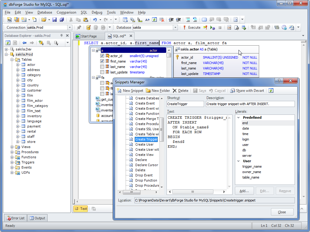 dbForge Studio for MySQL Professional 7.2.58 software screenshot