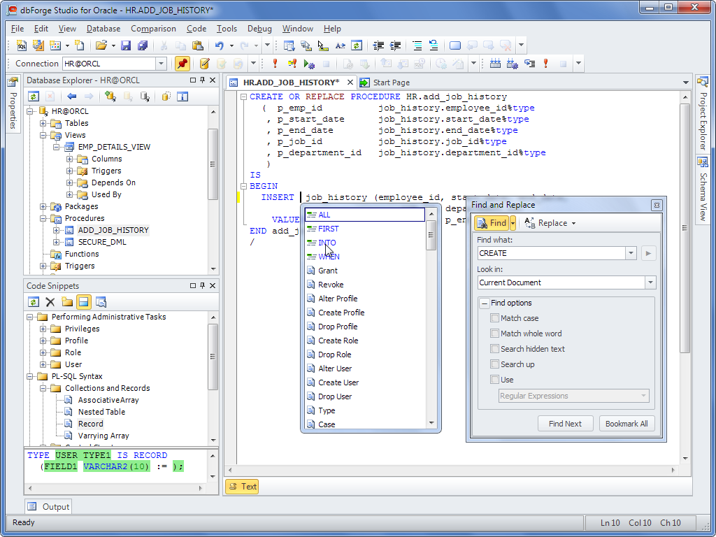dbForge Studio for Oracle (formerly OraDeveloper Studio 3.1.198 software screenshot