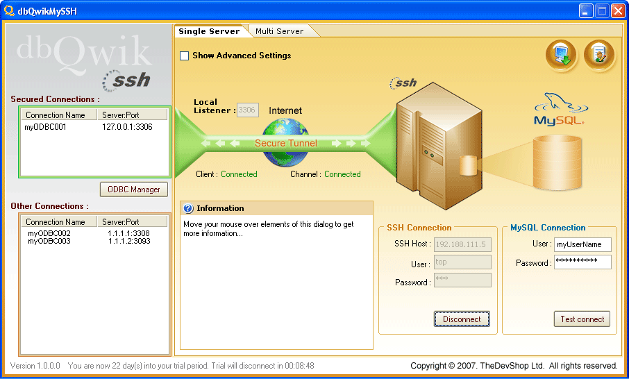 dbQwikMySSH 1.1.0.0 software screenshot