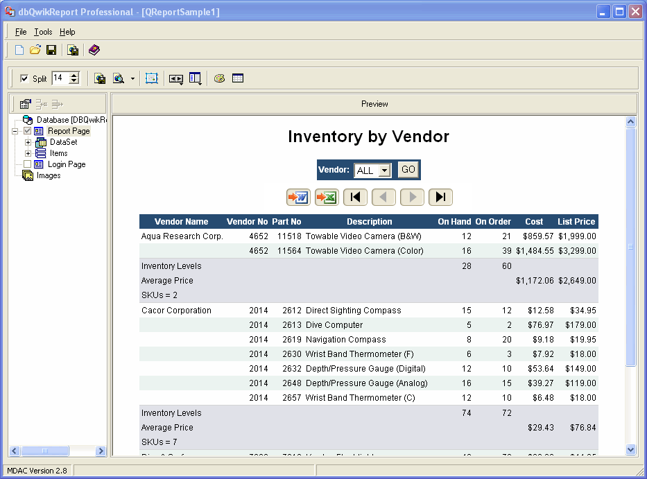dbQwikReport Pro 1.1 software screenshot