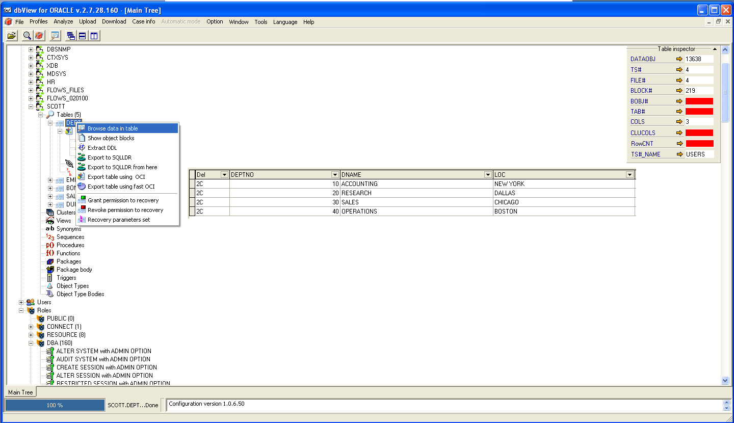 dbView for Oracle 2.7.29.183 software screenshot