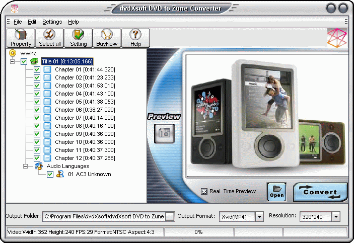 dvdXsoft DVD to Zune Converter 108.176 software screenshot