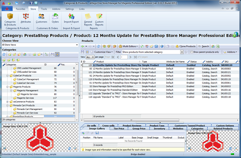 eMagicOne Store Manager for Magento Professional Edition 2.15.0 Build 967 software screenshot