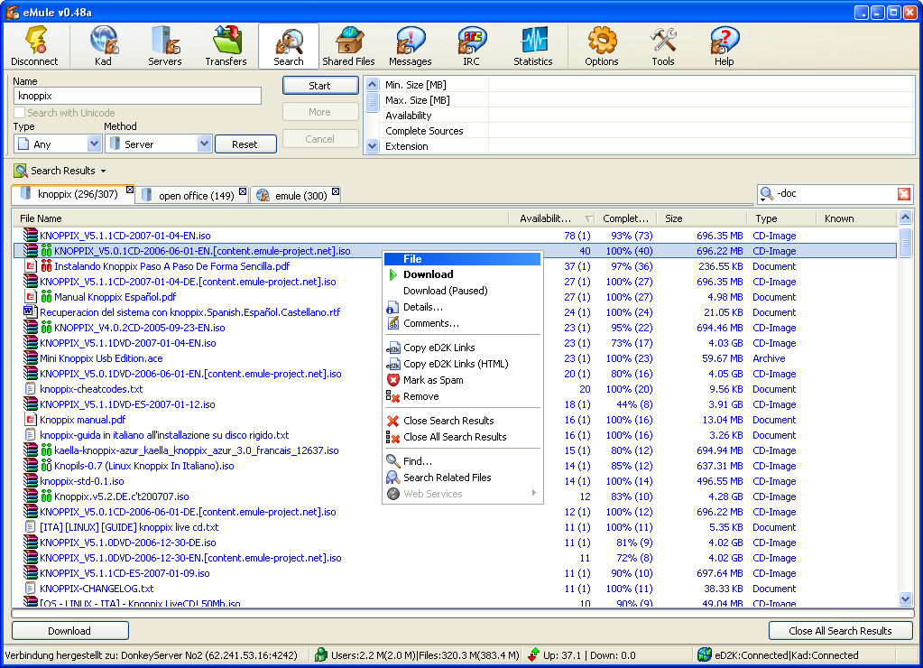 eMule 0.60.1.0.0.4 software screenshot