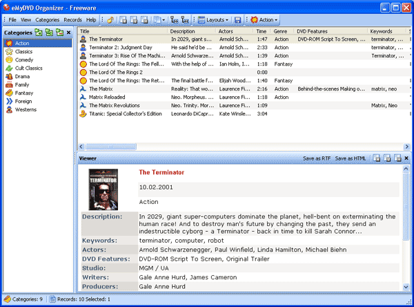 eMyDVD Organizer 1.06 software screenshot