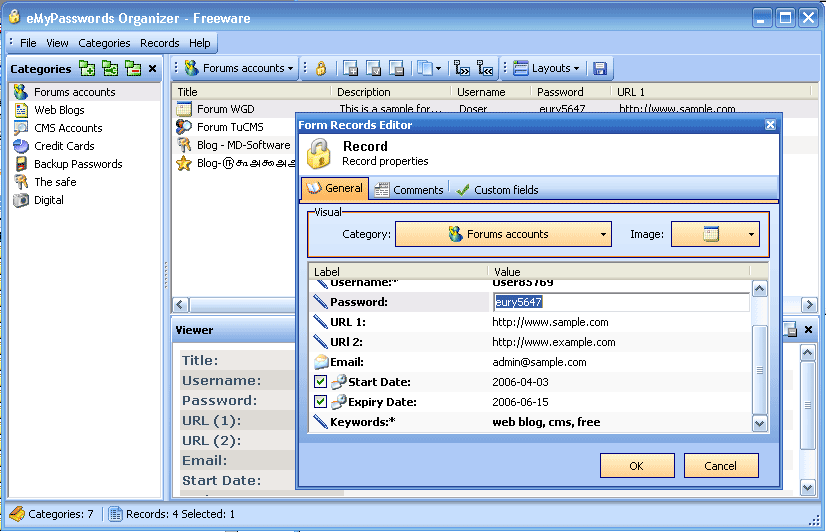 eMyPasswords Organizer 1.05 software screenshot