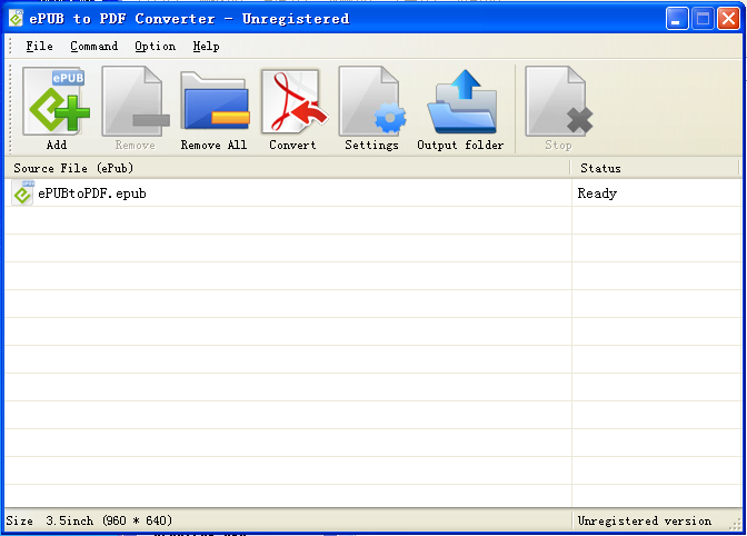 ePUB to PDF Converter 1.2 software screenshot
