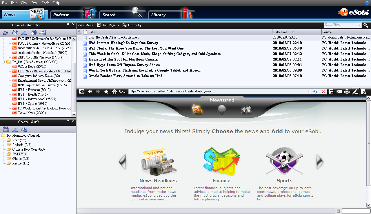 eSobi 2.5.5.0362 software screenshot
