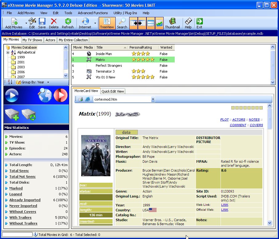 eXtreme Movie Manager 9.0.1.1 software screenshot
