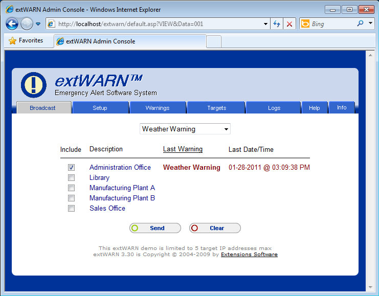extWARN Web-Based Alert/Warning System 3.30 software screenshot