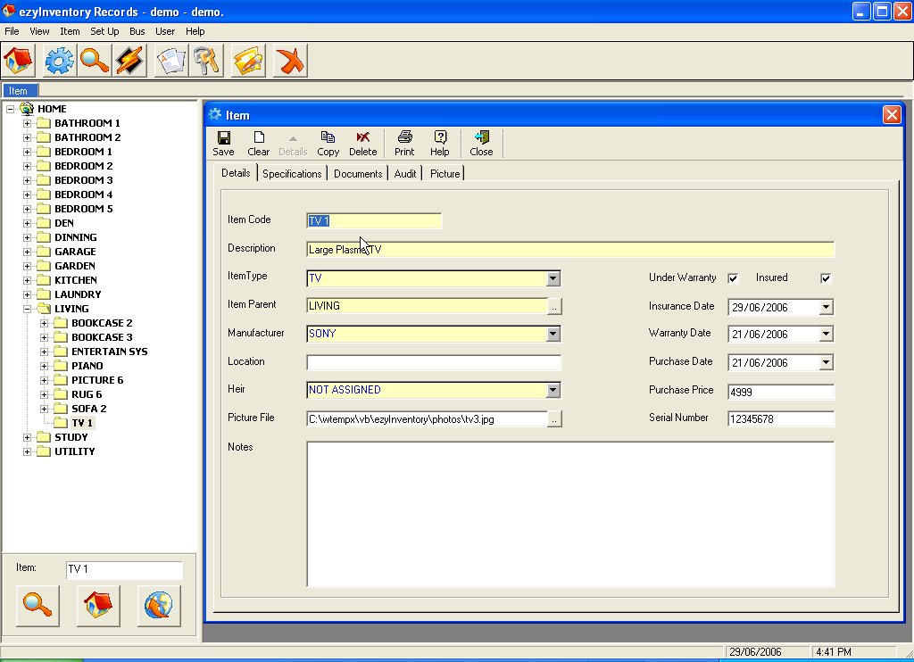 ezyInventory home 1.0 software screenshot