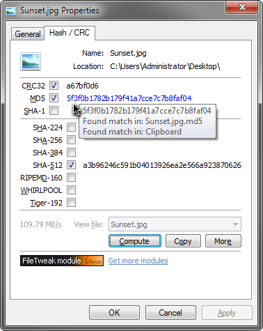 febooti fileTweak Hash & CRC 3.7.0 software screenshot