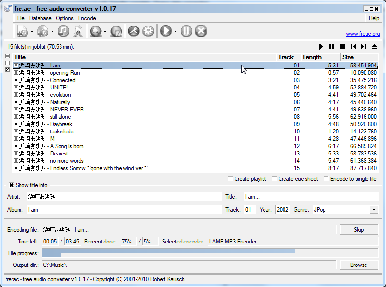 fre:ac - free audio converter 1.0.19 software screenshot