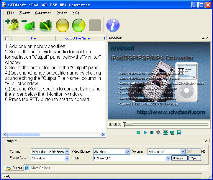 iDVDsoft iPod 3GP PSP MP4 Converter 1.01 software screenshot