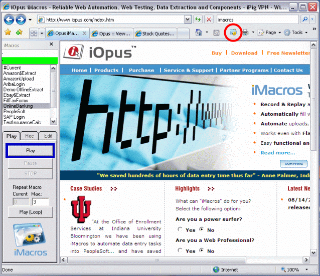 iMacros Web Automation and Web Testing 6.12 software screenshot