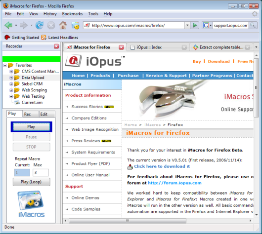 iMacros for Firefox 8.9.3 software screenshot