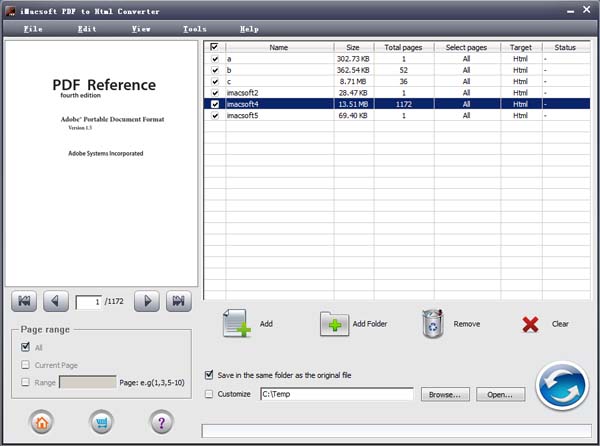 iMacsoft PDF to Html Converter 1.1.0.0222 software screenshot
